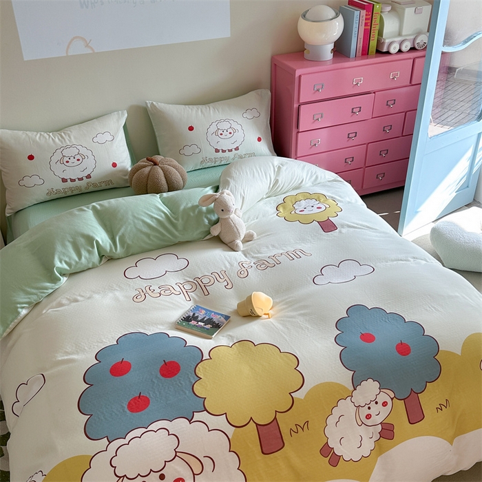 91家纺网 家纺一手货源 找家纺 馨语家居 2025新款全棉双层纱四件套 羊了个羊