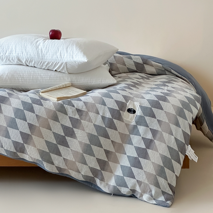 91家纺网 家纺一手货源 找家纺 月夏 2025新款全棉双层纱被套全棉被套单被套 格韵风华-灰