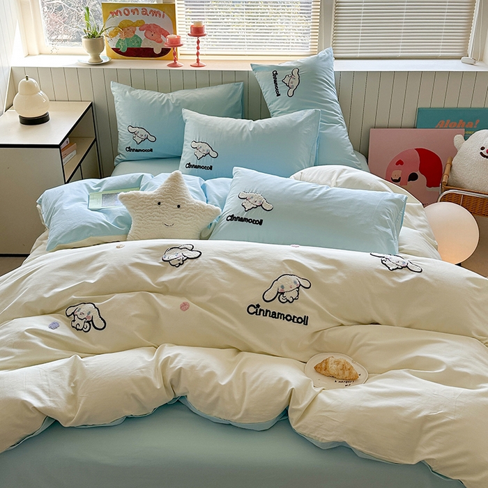 91家纺网 家纺一手货源 找家纺 金爱家 2025新款全棉毛巾绣四件套 毛巾绣-点点玉桂狗