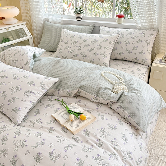 91家纺网 家纺一手货源 找家纺 元元被芯 2025新款40支13372全棉印花全棉夹棉床笠四件套 宁静