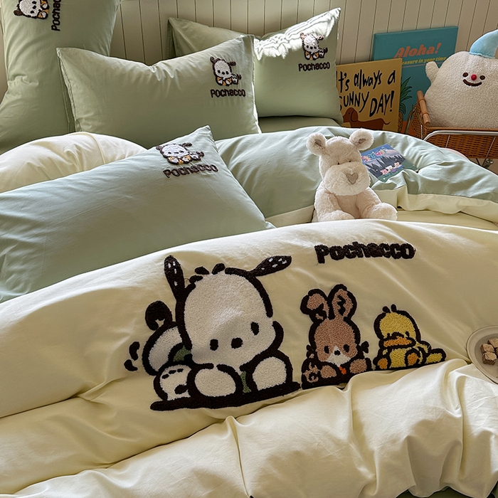 91家纺网 家纺一手货源 找家纺 金爱家 2025新款全棉毛巾绣四件套 毛巾绣-俏皮帕哈狗