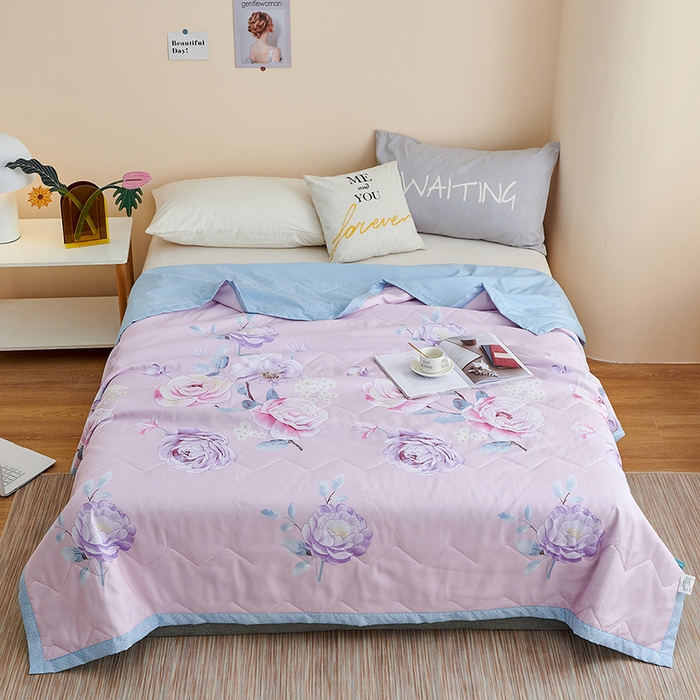 91家纺网 家纺一手货源 找家纺 元元被芯 2025新款亲肤舒适磨毛印花夏被被子被芯 花海粉