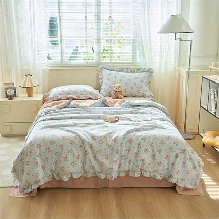 91家纺网 家纺一手货源 找家纺 换种生活 2025新款荷叶边款针织单夏被 四件套 莫奈花园