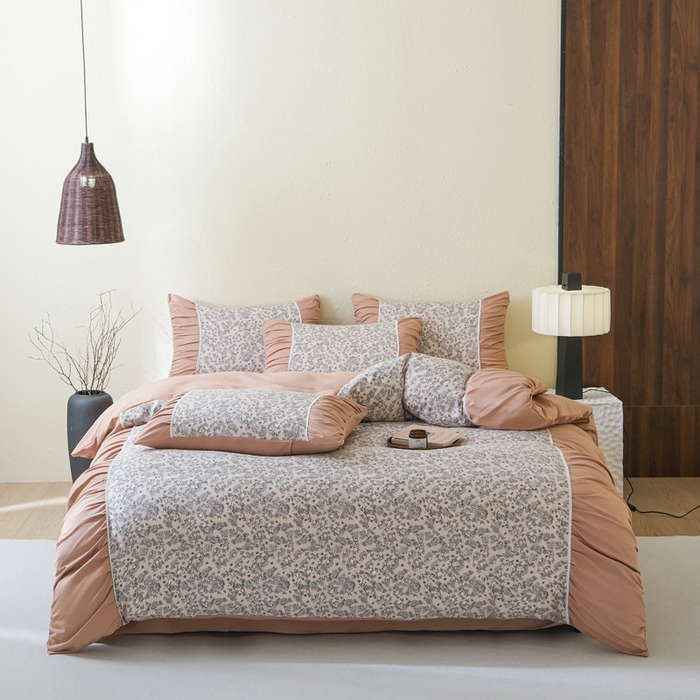 91家纺网 家纺一手货源 找家纺 布可家纺 2025新款A类法式清新褶皱印花四件套 普罗旺斯