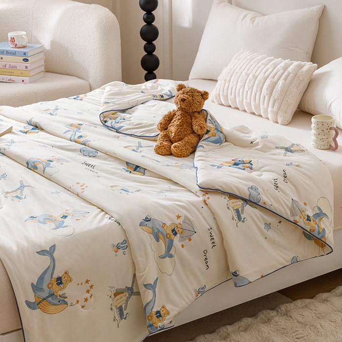 91家纺网 家纺一手货源 找家纺 优被业 2025新款A类牛奶丝针织棉夏被20%大豆(四周踩棉)软糯夏凉被空调被 海洋鲸灵