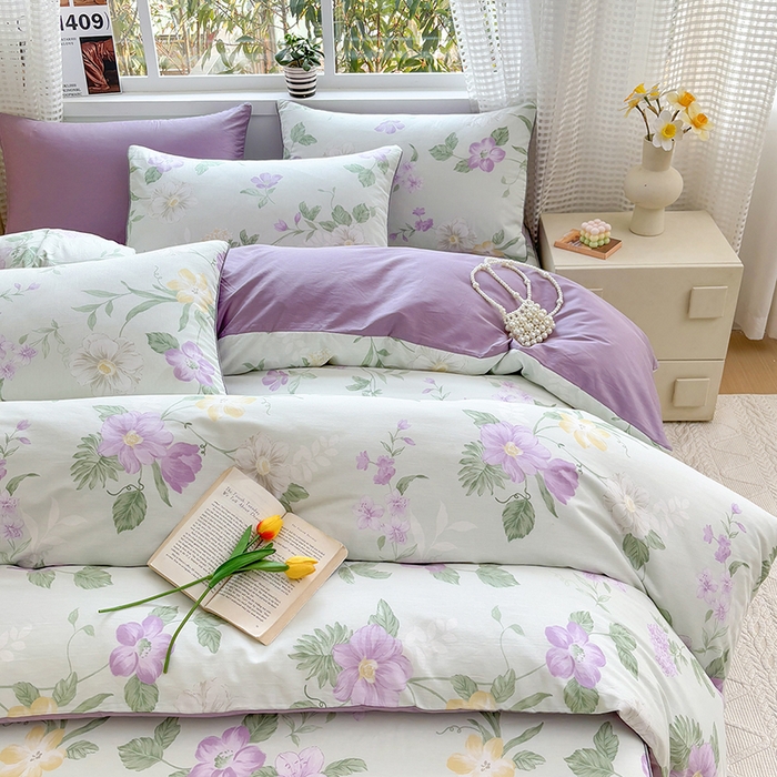 91家纺网 家纺一手货源 找家纺 元元被芯 2025新款40支13372全棉印花全棉隐藏式夹棉被套 紫萱