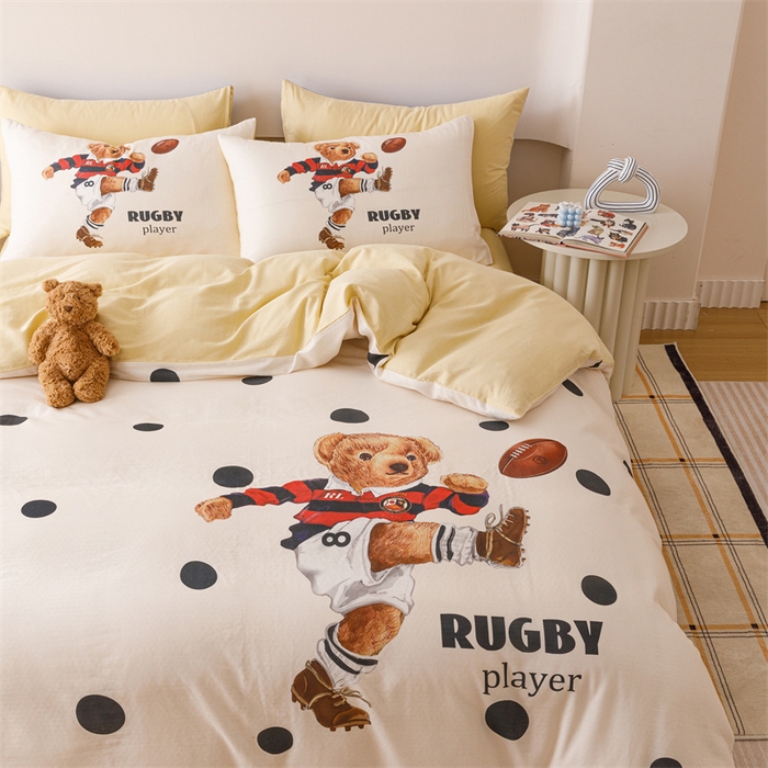 91家纺网 家纺一手货源 找家纺 馨语家居 2025新款全棉双层纱四件套 熊熊乐园