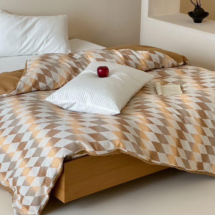 91家纺网 家纺一手货源 找家纺 月夏 2025新款全棉双层纱被套全棉被套单被套 格韵风华-橘