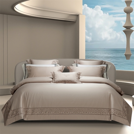 91家纺网 家纺一手货源 找家纺 高大尚婚庆馆 2025新款长绒棉四件套-简奢 简奢-卡其色