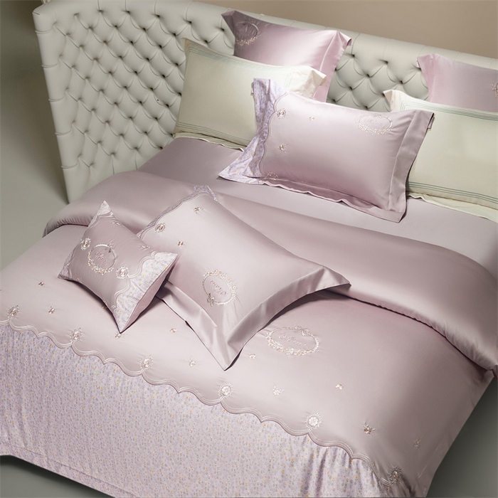 91家纺网 家纺一手货源 找家纺 高大尚婚庆馆 2025新款艾能棉高端绣花四件套-巴黎甜心 巴黎甜心-薰衣草紫