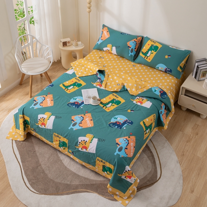 91家纺网 家纺一手货源 找家纺 鑫棉坊 2025新款A类全棉印花大豆纤维空调被大豆被 恐龙家族-绿