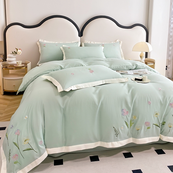 91家纺网 家纺一手货源 找家纺 狂想家 2025亲肤棉重工刺绣系列四件套-花海 花海苹果绿