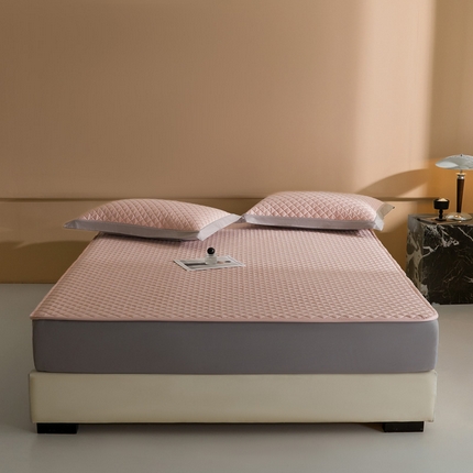 由有2025新款60S长绒棉绗缝大豆夹棉床垫床褥床笠 平铺-樱花粉