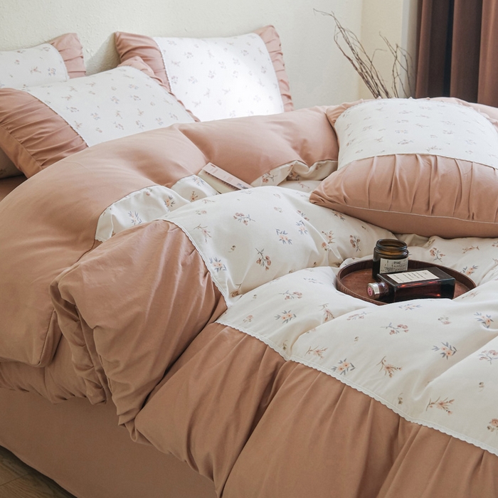 91家纺网 家纺一手货源 找家纺 布可家纺 2025新款A类法式清新褶皱印花四件套 醒春集