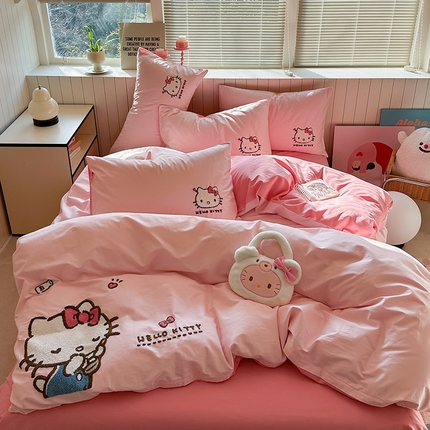 金爱家 2025新款全棉毛巾绣四件套 毛巾绣-甜粉kt