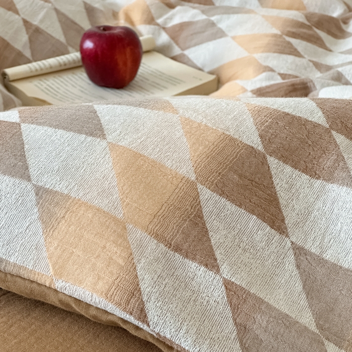 91家纺网 家纺一手货源 找家纺 月夏 2025新款全棉双层纱被套全棉被套单被套 格韵风华-橘