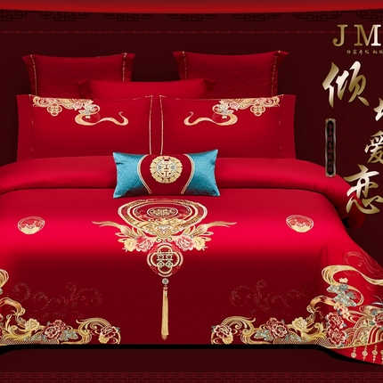 91家纺网 家纺一手货源 找家纺 （总）栩裕纺织 2025新款全棉刺绣婚庆四件套