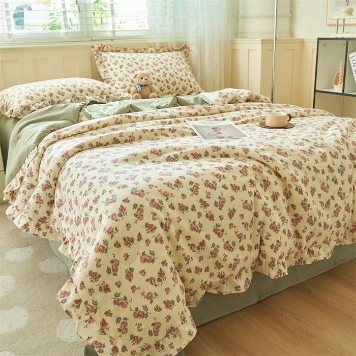 91家纺网 家纺一手货源 找家纺 换种生活 2025新款荷叶边款针织单夏被 四件套 芳华