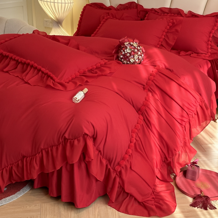 91家纺网 家纺一手货源 找家纺 富盛家纺2025新款婚庆亲肤棉磨毛刺绣四件套 喜庆—仙仙子