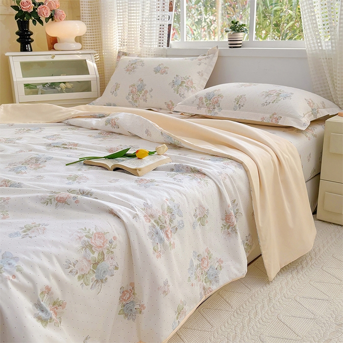 91家纺网 家纺一手货源 找家纺 元元被芯 2025新款40支13372全棉印花夏被四件套 花舞