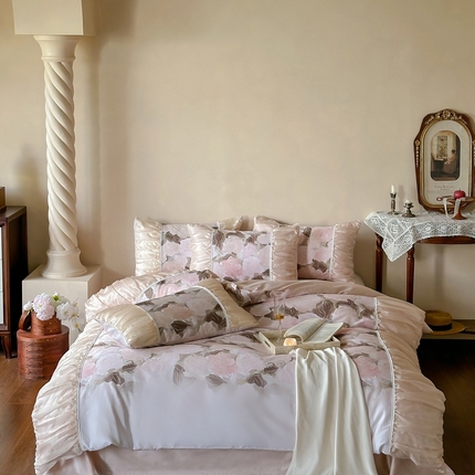 91家纺网 家纺一手货源 找家纺 （总）佳汐蓝家纺 2025新款100支澳棉四件套-半朵玫瑰