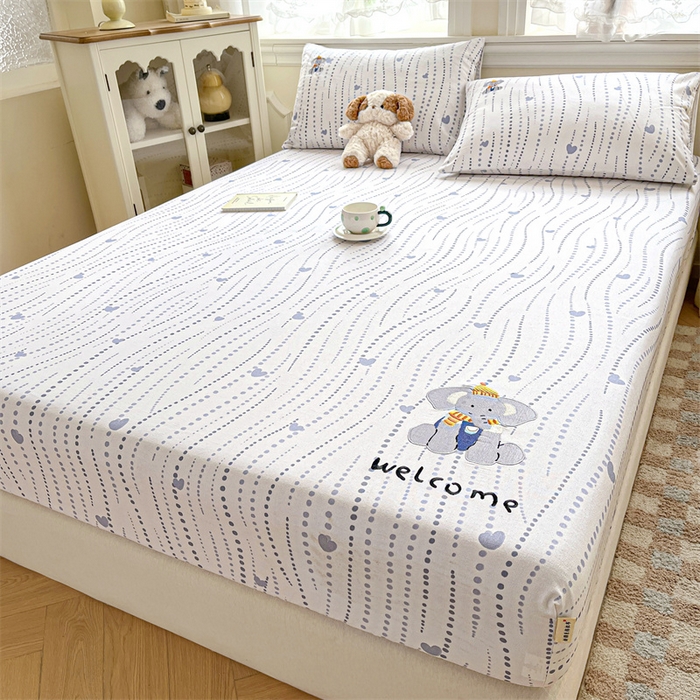 91家纺网 家纺一手货源 找家纺 笙意家纺2025新款全棉老粗布单床笠 小飞象-流心