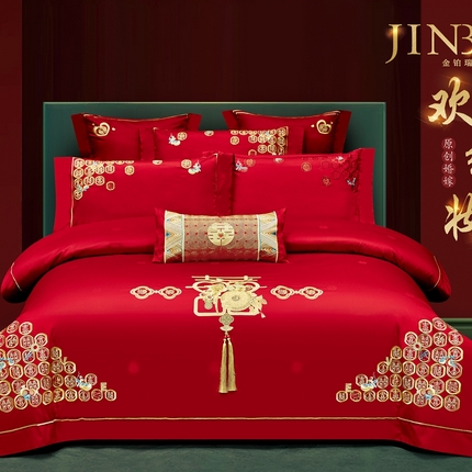 91家纺网 家纺一手货源 找家纺 （总）栩裕纺织 2025新款全棉刺绣婚庆四件套