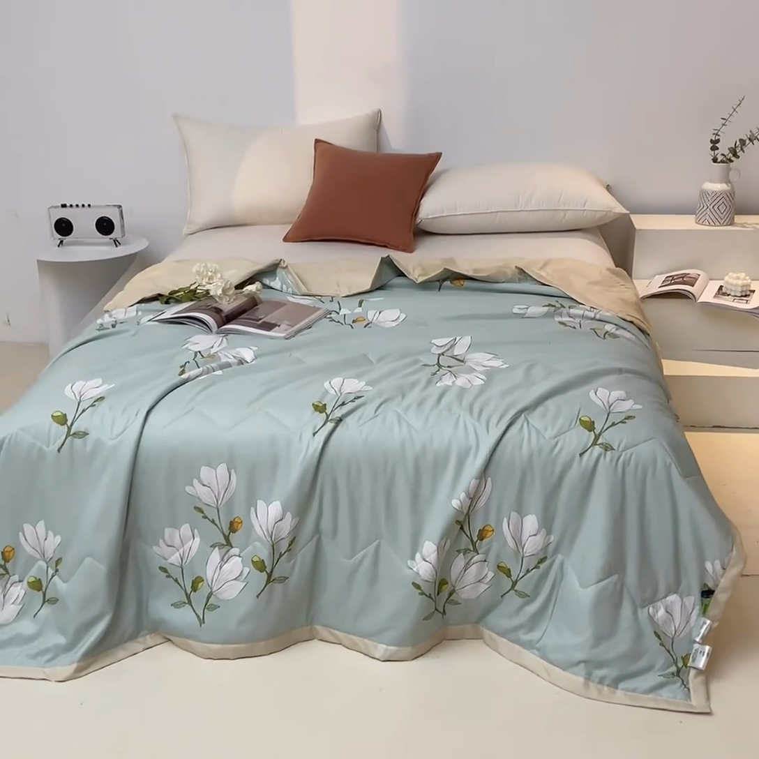 91家纺网 家纺一手货源 找家纺 元元被芯 2025新款亲肤舒适磨毛印花夏被被子被芯 玉兰绿