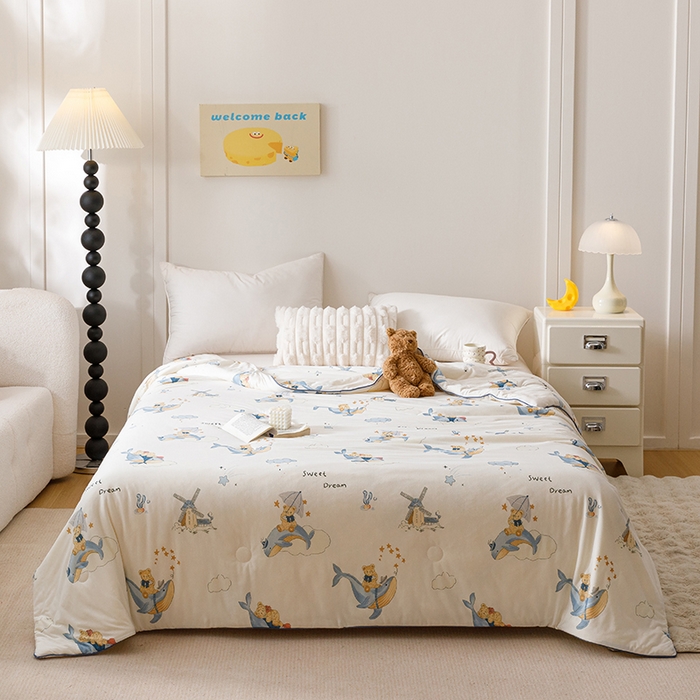 91家纺网 家纺一手货源 找家纺 优被业 2025新款A类牛奶丝针织棉夏被20%大豆(四周踩棉)软糯夏凉被空调被 海洋鲸灵