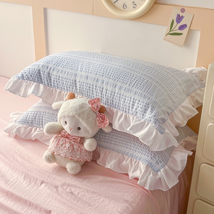 91家纺网 家纺一手货源 找家纺 （总）老K (原美阁） 2025新款亲肤舒适针织棉泡泡纱花边单枕套