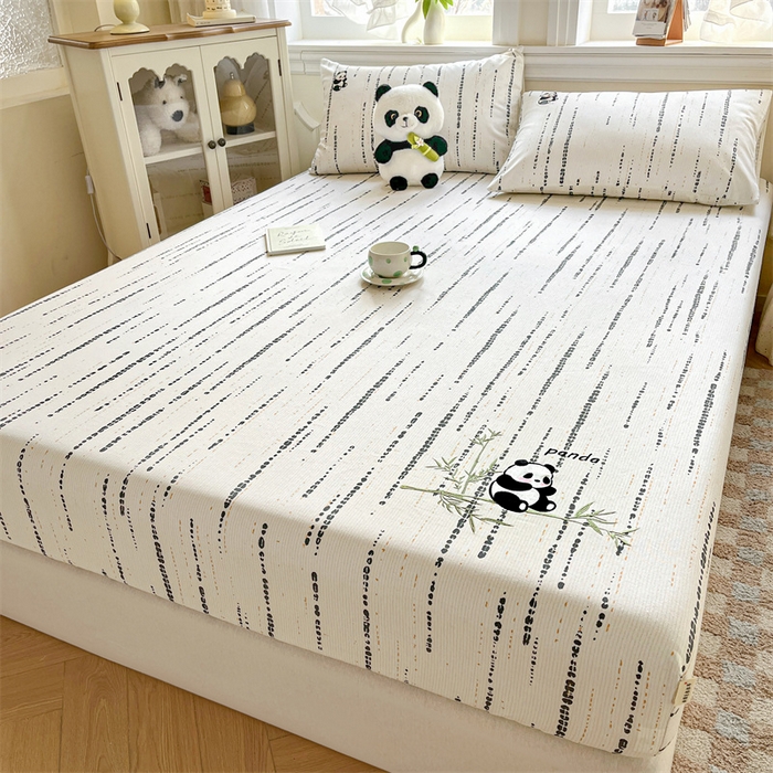 91家纺网 家纺一手货源 找家纺 笙意家纺2025新款全棉老粗布单床笠 熊墩墩