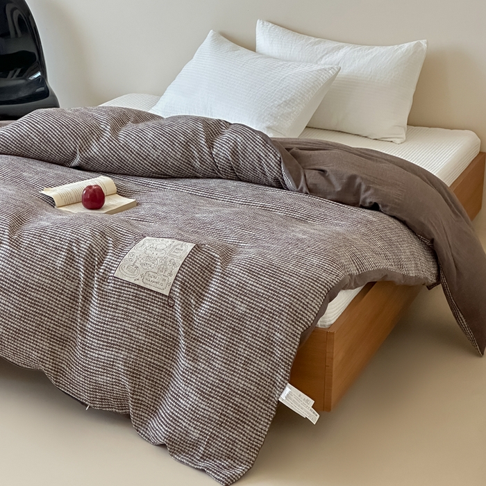 91家纺网 家纺一手货源 找家纺 月夏 2025新款全棉双层纱被套全棉被套单被套 莫克-咖