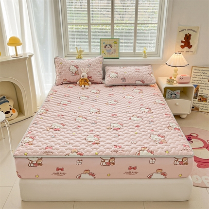 迪梦思家纺 2025新款A类正版授权卡通印花水洗棉夹棉学生床笠 粉粉凯蒂
