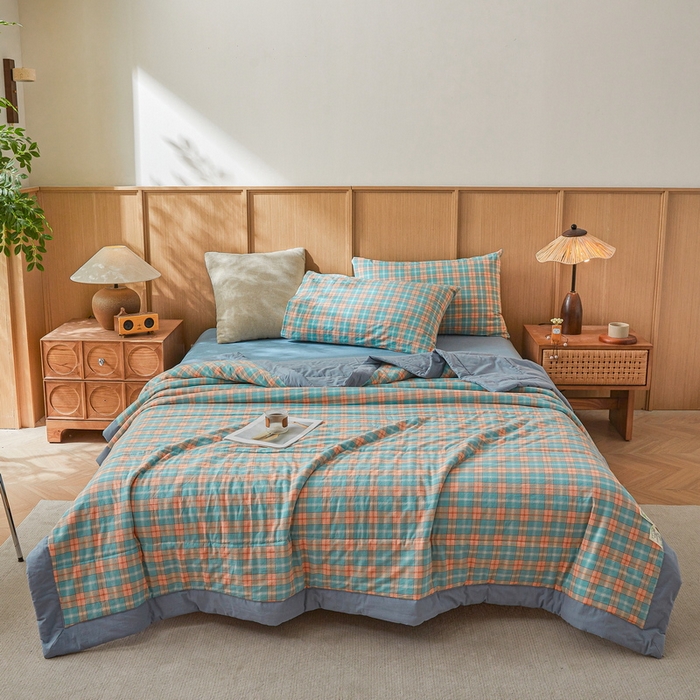 91家纺网 家纺一手货源 找家纺 猎鹿人家纺2025新款A类无印风水洗棉新疆棉花夏被 贝拉绿