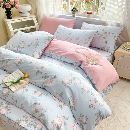 元元被芯 2025新款40支13372全棉印花全棉夹棉床笠四件套 初妤