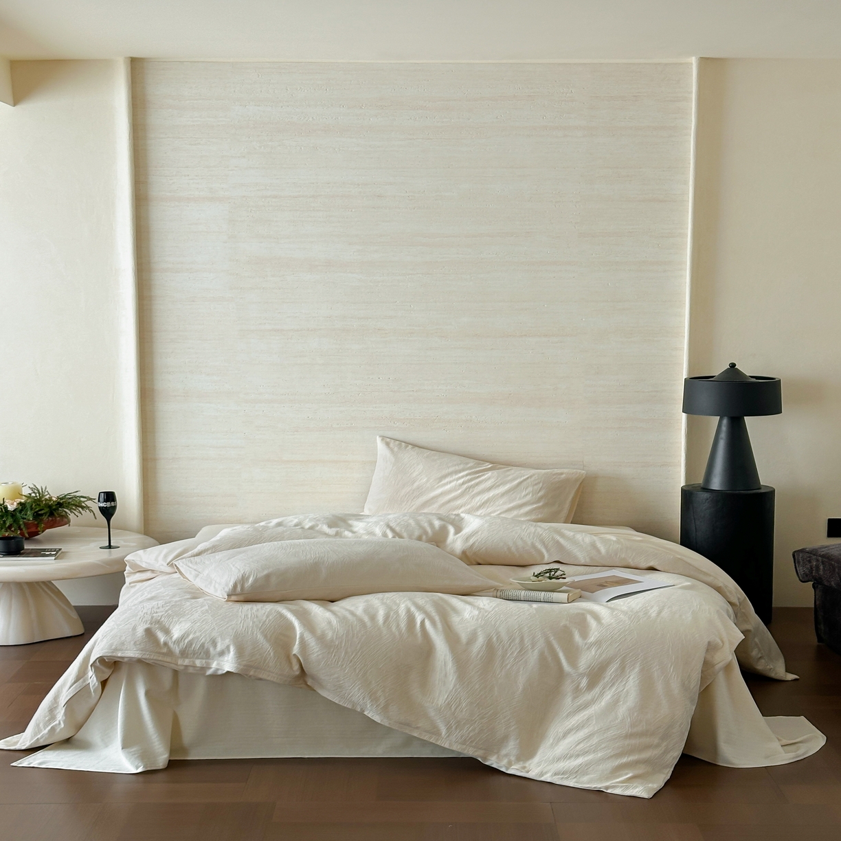 91家纺网 家纺一手货源 找家纺 梦享生活家居 2025新款全棉三层肌理提花四件套-素写系列 素写-奶油白