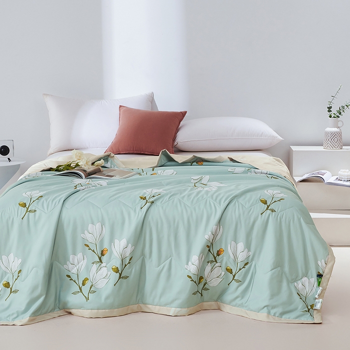 91家纺网 家纺一手货源 找家纺 元元被芯 2025新款亲肤舒适磨毛印花夏被被子被芯 玉兰绿