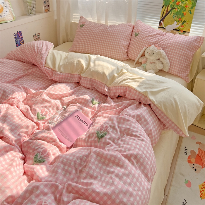 91家纺网 家纺一手货源 找家纺 （总）灰鲸2025新款ins韩系田园风郁金香毛巾绣四件套