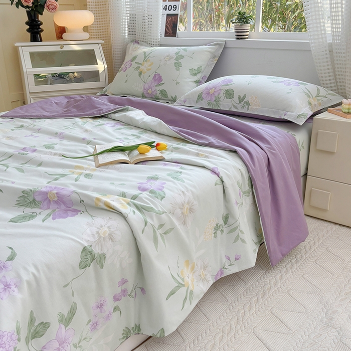 91家纺网 家纺一手货源 找家纺 元元被芯 2025新款40支13372全棉印花夏被四件套 紫萱