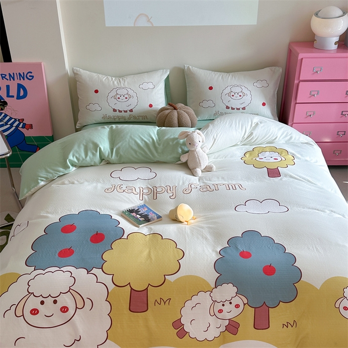 91家纺网 家纺一手货源 找家纺 馨语家居 2025新款全棉双层纱四件套 羊了个羊