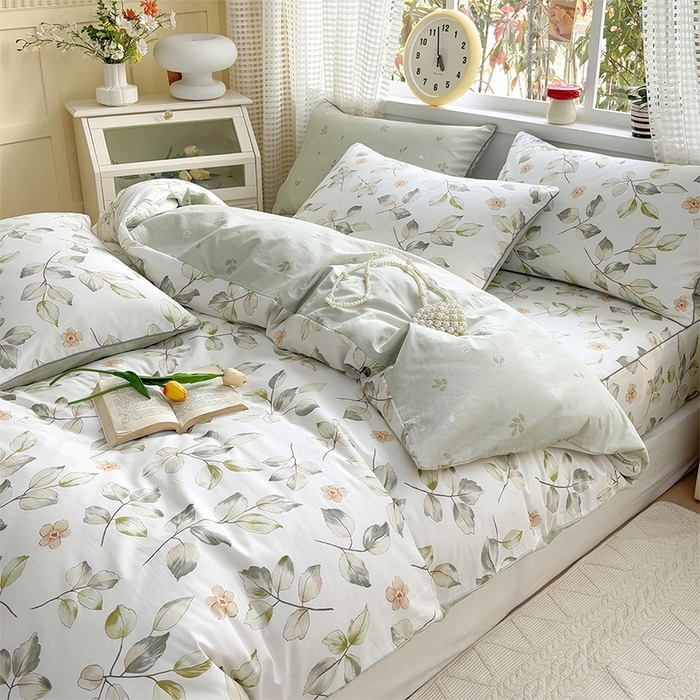 91家纺网 家纺一手货源 找家纺 元元被芯 2025新款40支13372全棉印花全棉夹棉床笠四件套 春溪