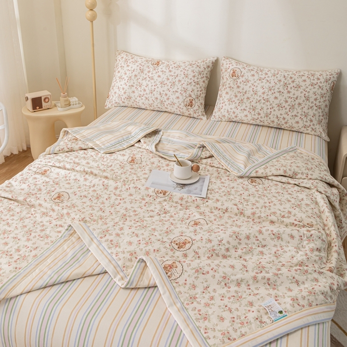 91家纺网 家纺一手货源 找家纺 鑫棉坊 2025新款A类全棉印花大豆纤维空调被大豆被 清茶小熊-米