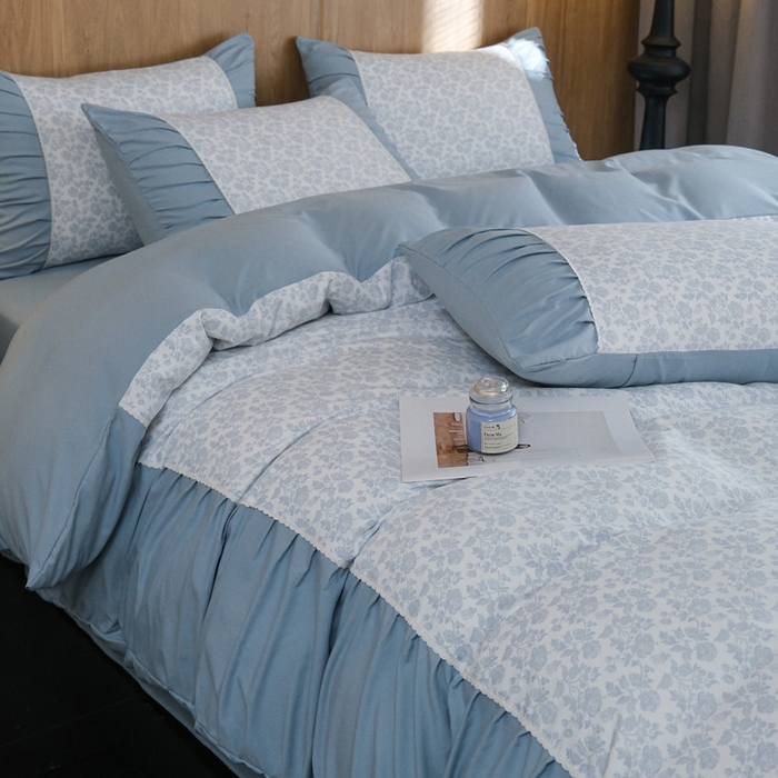 91家纺网 家纺一手货源 找家纺 布可家纺 2025新款A类法式清新褶皱印花四件套 玫瑰予你