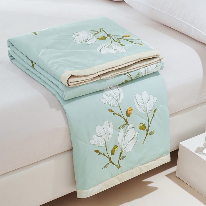 91家纺网 家纺一手货源 找家纺 元元被芯 2025新款亲肤舒适磨毛印花夏被被子被芯 玉兰绿