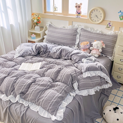 91家纺网 家纺一手货源 找家纺 （总）慕希家纺 2025新款针织棉泡泡纱韩版工艺花边款四件套