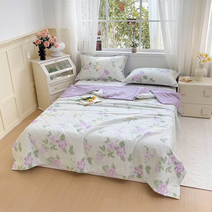 91家纺网 家纺一手货源 找家纺 元元被芯 2025新款40支13372全棉印花夏被四件套 紫萱