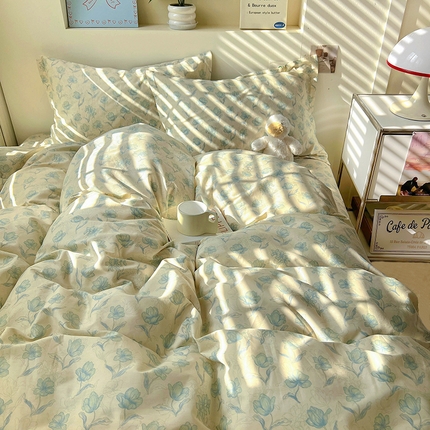 91家纺网 家纺一手货源 找家纺 （总）百寐2025新款全棉13372床笠被套单品枕套三四件套学生组合加大单件-单被套