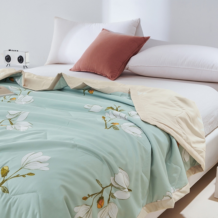 91家纺网 家纺一手货源 找家纺 元元被芯 2025新款亲肤舒适磨毛印花夏被被子被芯 玉兰绿