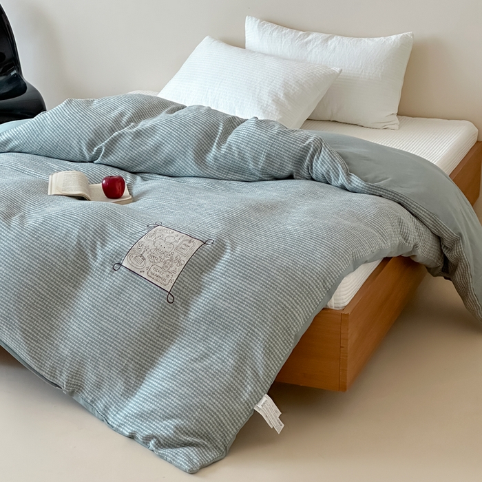 91家纺网 家纺一手货源 找家纺 月夏 2025新款全棉双层纱被套全棉被套单被套 莫克-绿