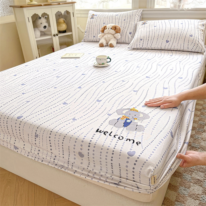 91家纺网 家纺一手货源 找家纺 笙意家纺2025新款全棉老粗布单床笠 小飞象-流心